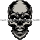 Scary Skull Skeleton Head Evil Horror Tattoo Eyes Mouth Open Yelling Screaming Color Logo Symbol Clipart SVG