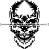 Scary Skull Skeleton Head Evil Horror Tattoo Eyes Mouth Open Yelling Screaming Black Logo Symbol Clipart SVG