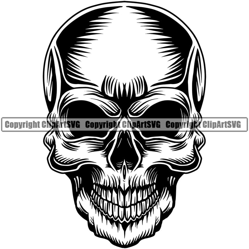 Scary Skull Skeleton Head Evil Horror Tattoo No Eyes Mouth Closed Logo Symbol Black Clipart SVG