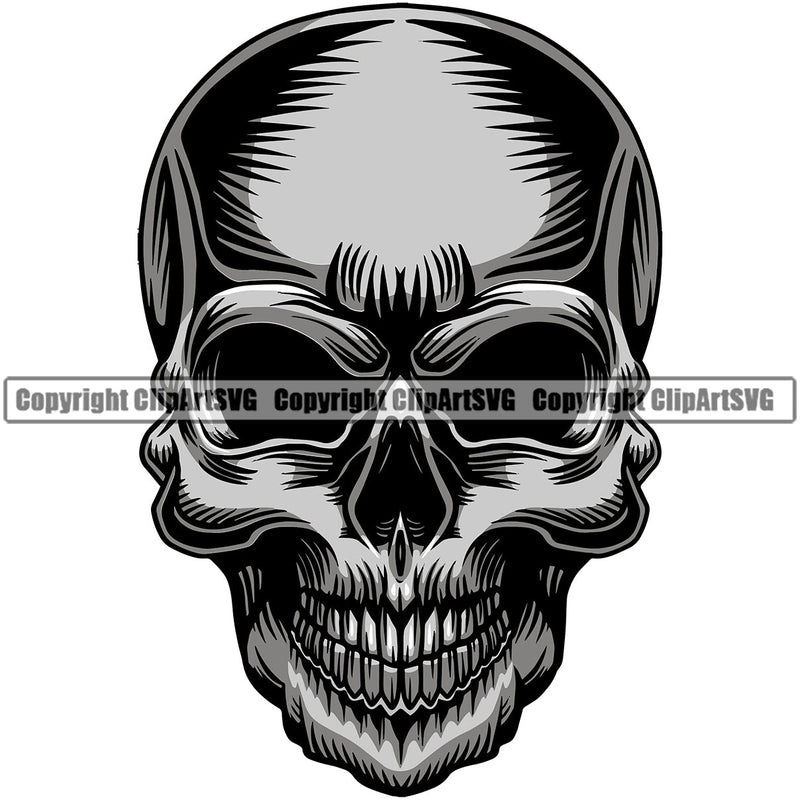 Scary Skull Skeleton Head Evil Horror Tattoo No Eyes Mouth Closed Logo Symbol Color Clipart SVG