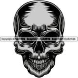 Scary Skull Skeleton Head Evil Horror Tattoo No Eyes Mouth Closed Logo Symbol Color Clipart SVG