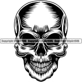 Scary Skull Skeleton Head Evil Horror Tattoo No Eyes Mouth Closed Logo Symbol Black Clipart SVG