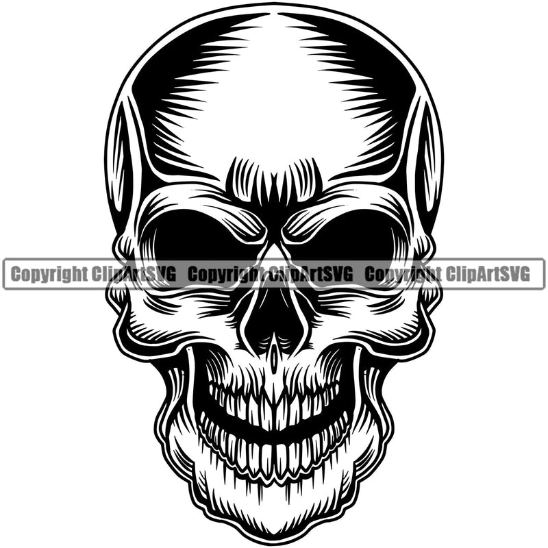 Scary Skull Skeleton Head Horror Evil Tattoo No Eyes Mouth Open Yelling Screaming Black Logo Symbol Clipart SVG