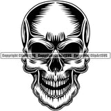 Scary Skull Skeleton Head Horror Evil Tattoo No Eyes Mouth Open Yelling Screaming Black Logo Symbol Clipart SVG