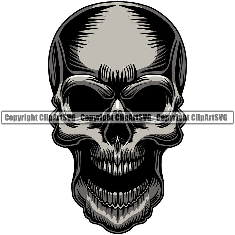 Scary Skull Skeleton Evil Horror Head Tattoo No Eyes Mouth Open Yelling Screaming Color Logo Symbol Clipart SVG