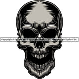 Scary Skull Skeleton Evil Horror Head Tattoo No Eyes Mouth Open Yelling Screaming Color Logo Symbol Clipart SVG