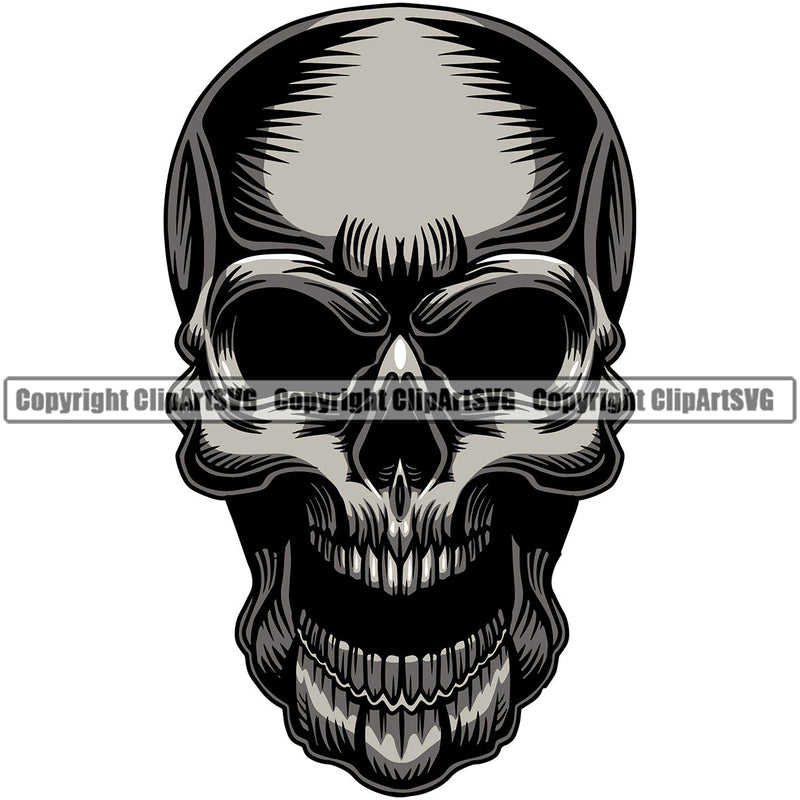 Scary Skull Skeleton Evil Head Horror Tattoo No Eyes Mouth Open Yelling Screaming Color Logo Symbol Clipart SVG