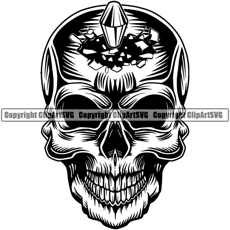 Skull Head Skeleton Face Scary Skull Dead Head Evil Kill Killer Tattoo No Eye Full Satan Devil Vintage Design Element Logo Clipart SVG