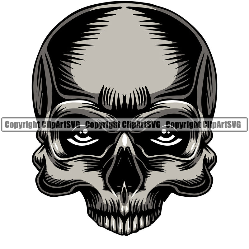 Scary Skull Skeleton Head Evil Horror Real Eyes Tattoo Mouth Closed Color Logo Symbol Clipart SVG