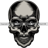 Scary Skull Skeleton Head Evil Horror Tattoo Mouth Closed Real Eyes Color Logo Symbol Clipart SVG