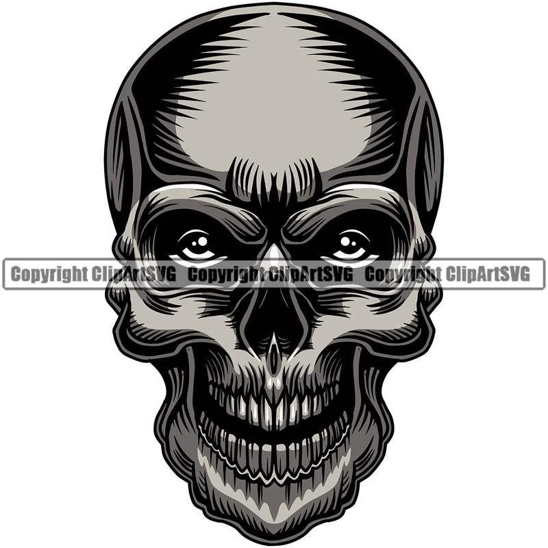 Skull Head Skeleton Face Scary Skull Dead Head Evil Kill Killer Real Eye Color Tattoo Satan Devil Vintage Design Element Logo Clipart SVG