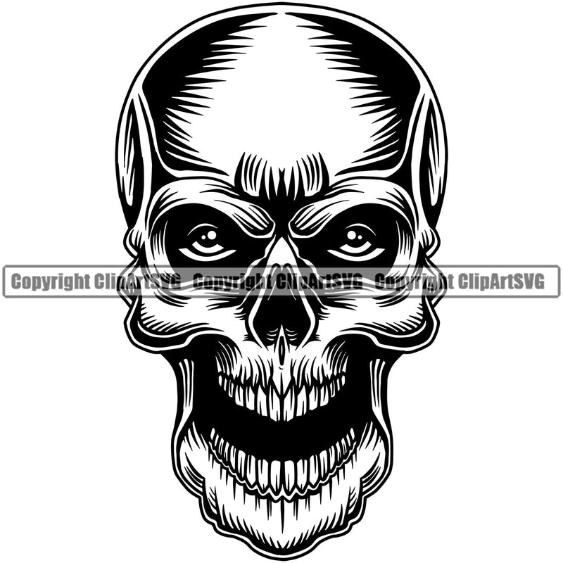 Skull Head Skeleton Face Scary Skull Dead Head Evil Kill Killer Real Eye Tattoo Satan Devil Vintage Design Element Logo Clipart SVG