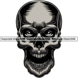 Scary Skull Skeleton Evil Horror Head Tattoo Real Eyes Mouth Closed Color Logo Symbol Clipart SVG
