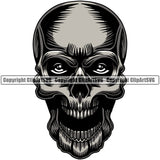 Scary Skull Skeleton Evil Horror Tattoo Head Real Eyes Mouth Closed Color Logo Symbol Clipart SVG