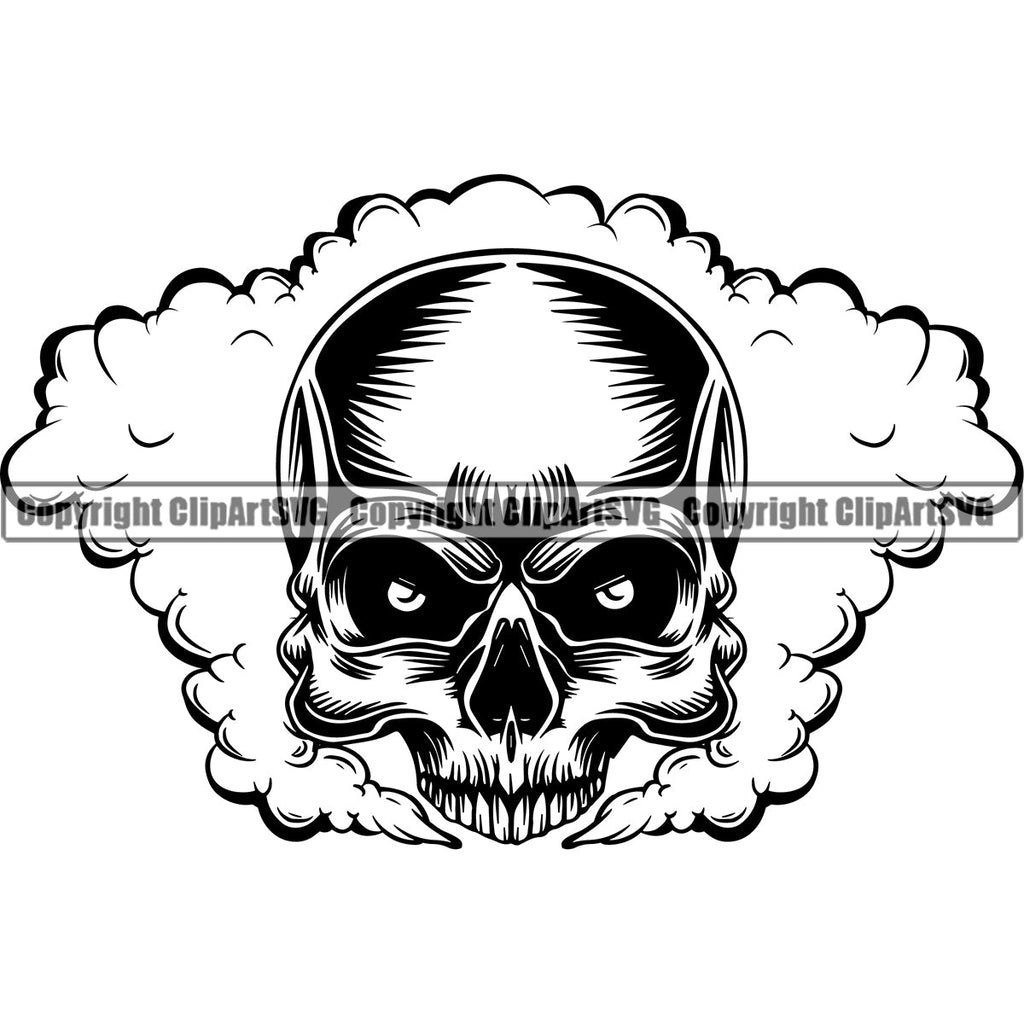 Scary Skull Skeleton Head Evil Horror Tattoo Smoking Half Head Black ...