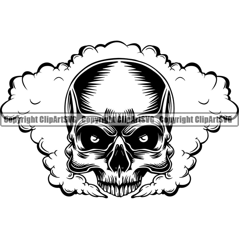 Scary Skull Skeleton Head Evil Horror Tattoo Smoking Half Head Black Logo Symbol Clipart SVG