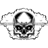 Scary Skull Skeleton Head Evil Horror Tattoo Smoking Half Head Black Logo Symbol Clipart SVG