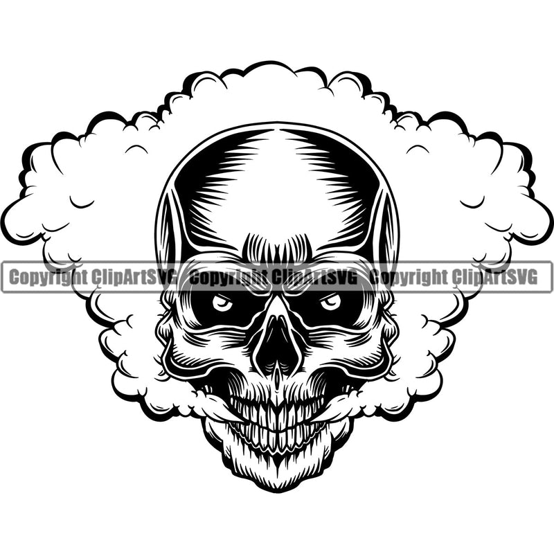 Skull Head Skeleton Face Scary Skull Dead Head Evil Kill Killer Head Smoke Single Tattoo Satan Devil Vintage Design Element Logo Clipart SVG