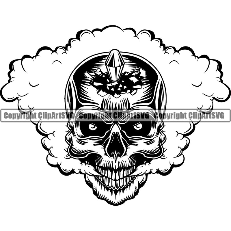 Scary Skull Skeleton Head Evil Horror Tattoo Smoking Have Smoke Coming Out Mouth Black Logo Symbol Clipart SVG