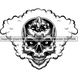 Scary Skull Skeleton Head Evil Horror Tattoo Smoking Have Smoke Coming Out Mouth Black Logo Symbol Clipart SVG