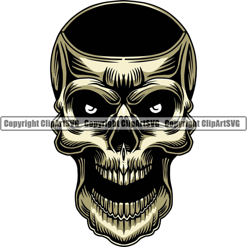 Scary Skull Skeleton Head Evil Horror Tattoo Hole Eyes Mouth Closed Color Logo Symbol Clipart SVG
