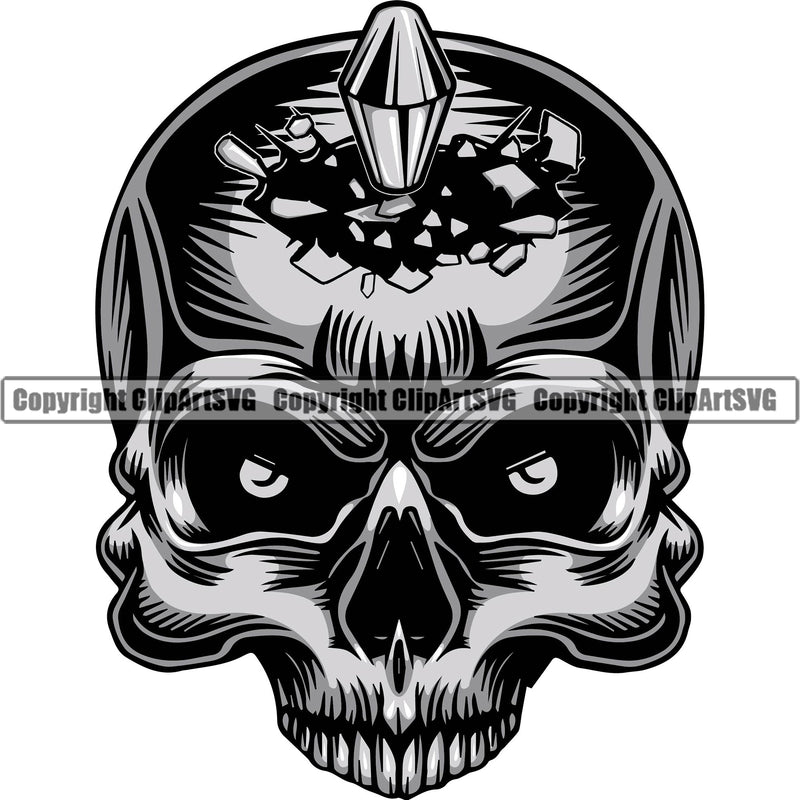 Skull Head Skeleton Face Scary Skull Dead Head Evil Kill Killer Bullet Eye Silver Color Tattoo Satan Devil Vintage Design Element Logo Clipart SVG