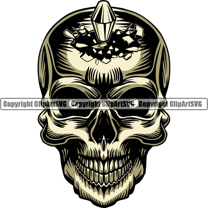 Skull Head Skeleton Face Scary Skull Dead Head Evil Kill Killer Bullet Eyes Yellow Color Tattoo Satan Devil Vintage Design Element Logo Clipart SVG