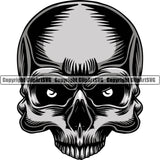 Scary Skull Skeleton Head Evil Horror Tattoo Real Eyes Half Head Color Logo Symbol Clipart SVG