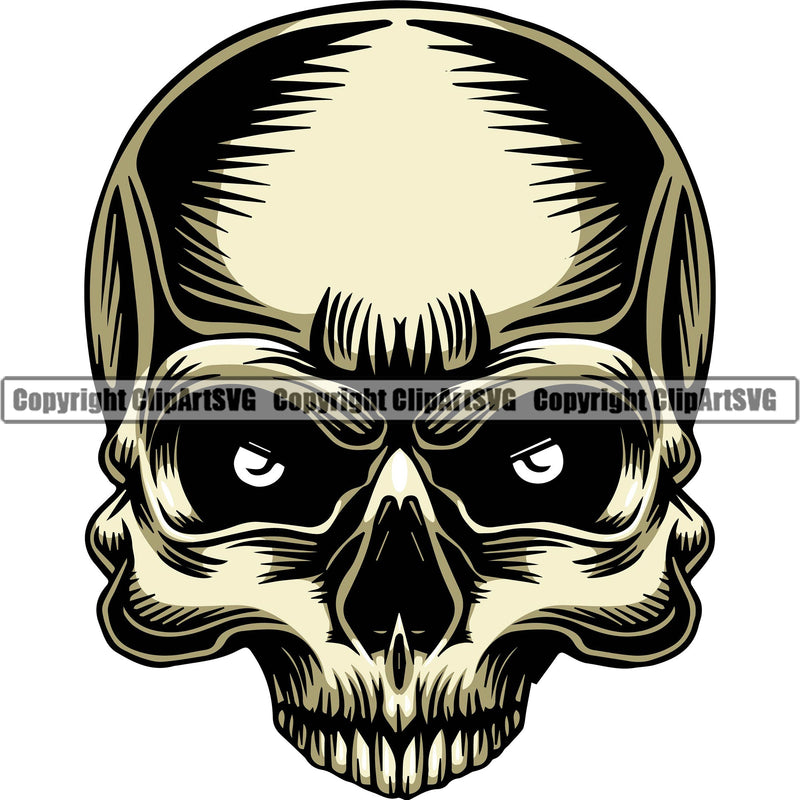 Skull Head Skeleton Face Scary Skull Dead Head Evil Kill Killer Eye Color Yellow Tattoo Satan Devil Vintage Design Element Logo Clipart SVG