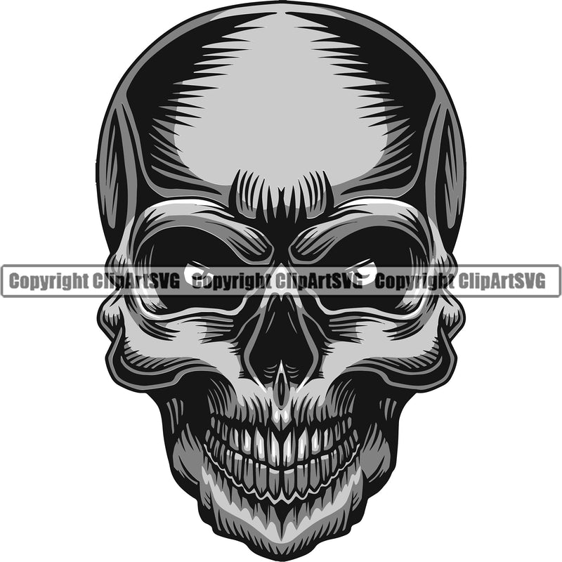 Scary Skull Skeleton Head Evil Horror Tattoo Real Eyes Mouth Closed Logo Symbol Color Clipart SVG