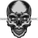 Scary Skull Skeleton Head Evil Horror Tattoo Real Eyes Mouth Closed Logo Symbol Color Clipart SVG