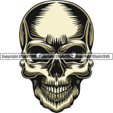 Scary Skull Skeleton Head Evil Horror Mouth Closed Real Eyes Tattoo Color Logo Symbol Clipart SVG