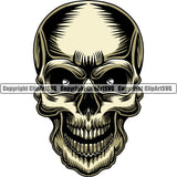 Scary Skull Skeleton Head Evil Horror Real Eyes Mouth Closed Color Tattoo Logo Symbol Clipart SVG