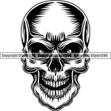 Scary Skull Skeleton Head Evil Horror Real Eyes Mouth Closed Black Tattoo Logo Symbol Clipart SVG