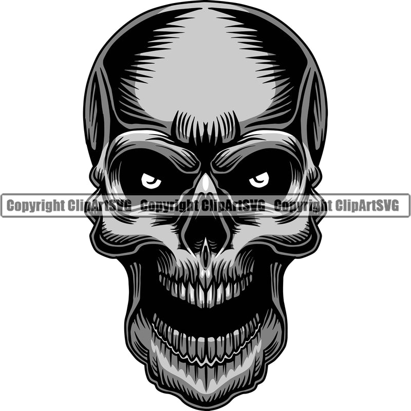 Scary Skull Dead Head Evil Kill Killer Eye Color Silver Tattoo Skeleton Satan Devil Vintage Design Element Logo Clipart SVG