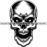 Scary Skull Skeleton Head Evil Horror Mouth Closed Black Real Eyes Tattoo Logo Symbol Clipart SVG
