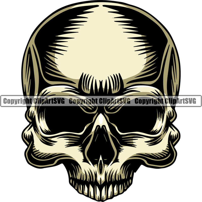Skull Head Skeleton Face Scary Skull Dead Head Evil Kill Killer Hole No Eye Yellow Color Tattoo Satan Devil Vintage Design Element Logo Clipart SVG