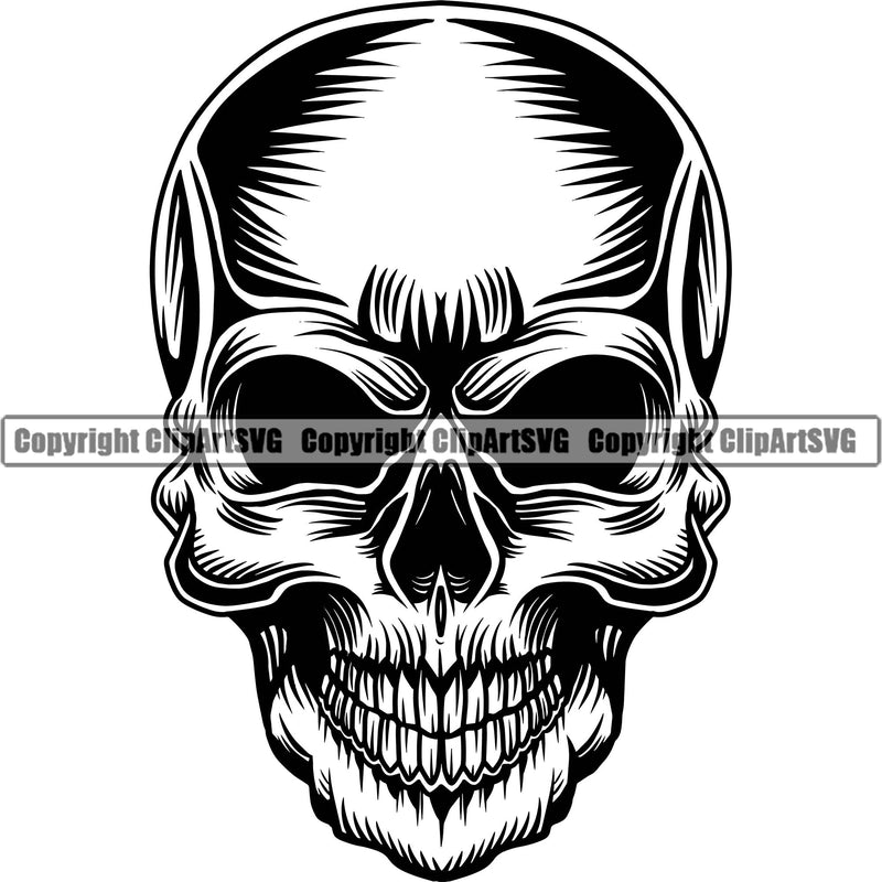 Skull Head Skeleton Face Scary Skull Dead Head Evil Kill Killer No Eye Black Tattoo Satan Devil Vintage Design Element Logo Clipart SVG