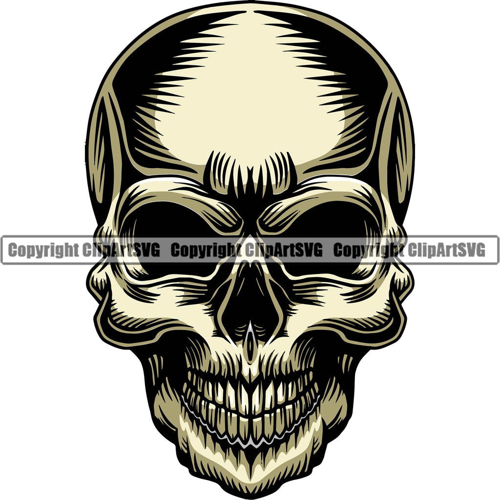 Scary Skull Skeleton Head Evil No Eyes Horror Tattoo Mouth Closed Logo Symbol Color Clipart SVG