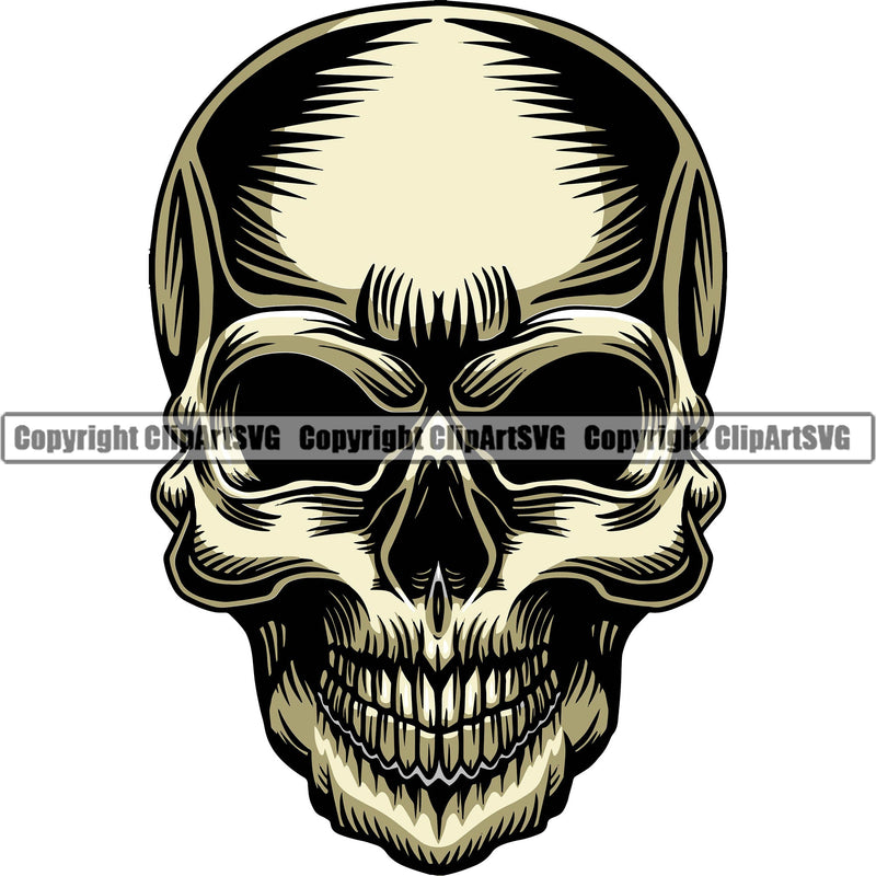 Scary Skull Skeleton Head Evil No Eyes Horror Tattoo Mouth Closed Logo Symbol Color Clipart SVG