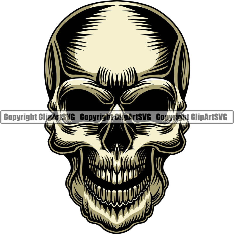 Scary Skull Skeleton Head Evil Horror No Eyes Tattoo Mouth Closed Logo Symbol Color Clipart SVG