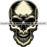 Scary Skull Skeleton Head Evil Horror No Eyes Tattoo Mouth Closed Logo Symbol Color Clipart SVG