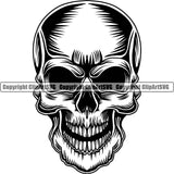 Scary Skull Skeleton Head Evil Horror No Eyes Mouth Closed Logo Symbol Black Tattoo Clipart SVG
