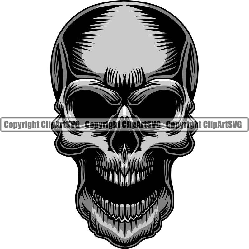 Skull Head Skeleton Face Scary Skull Dead Head Evil Kill Killer No Eye Silver Color Tattoo Satan Devil Vintage Design Element Logo Clipart SVG