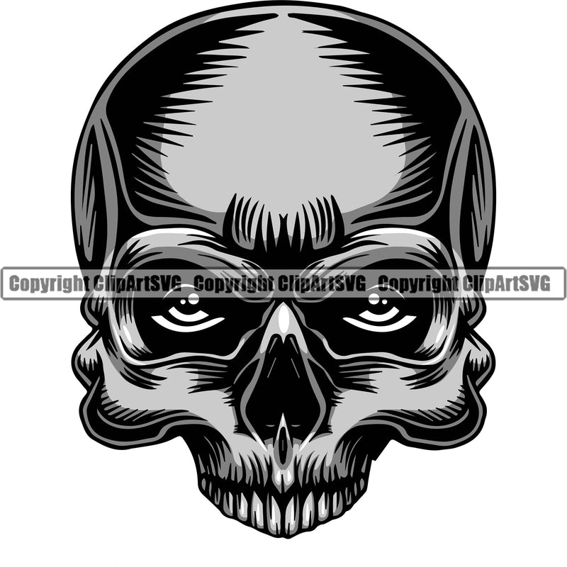 Scary Skull Skeleton Head Evil Horror Tattoo Mouth Closed Logo Real Eyes Symbol Color Clipart SVG