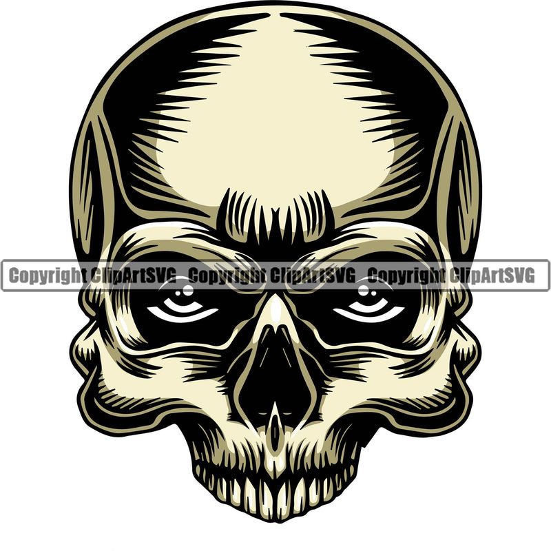 Skull Head Skeleton Face Scary Skull Dead Head Evil Kill Killer Real Eye Silver Color Tattoo Satan Devil Vintage Design Element Logo Clipart SVG