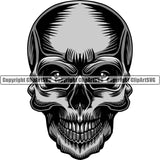 Scary Skull Skeleton Head Evil Horror Tattoo Mouth Closed Real Eyes Logo Symbol Color Clipart SVG
