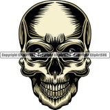 Scary Skull Skeleton Head Evil Horror Tattoo Real Eyes Mouth Closed Color Logo Symbol Clipart SVG