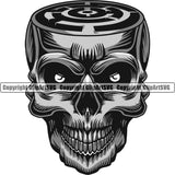 Scary Skull Skeleton Head Evil Horror Tattoo Bullet Eyes Mouth Closed Maze Color Logo Symbol Clipart SVG