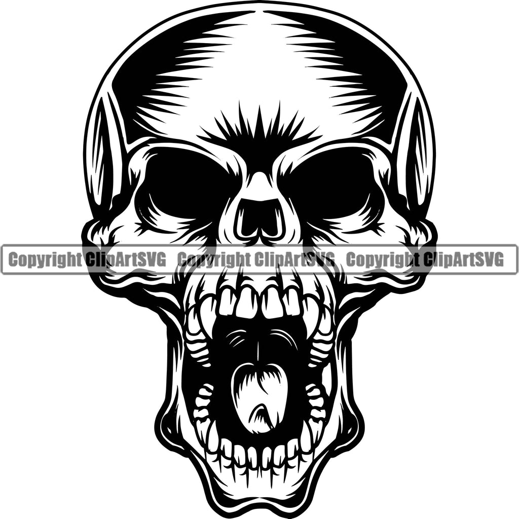 Skull Head Skeleton Face Scary Skull Dead Head Evil Kill Killer Satan Devil Tattoo Vintage Design Element Logo Clipart SVG